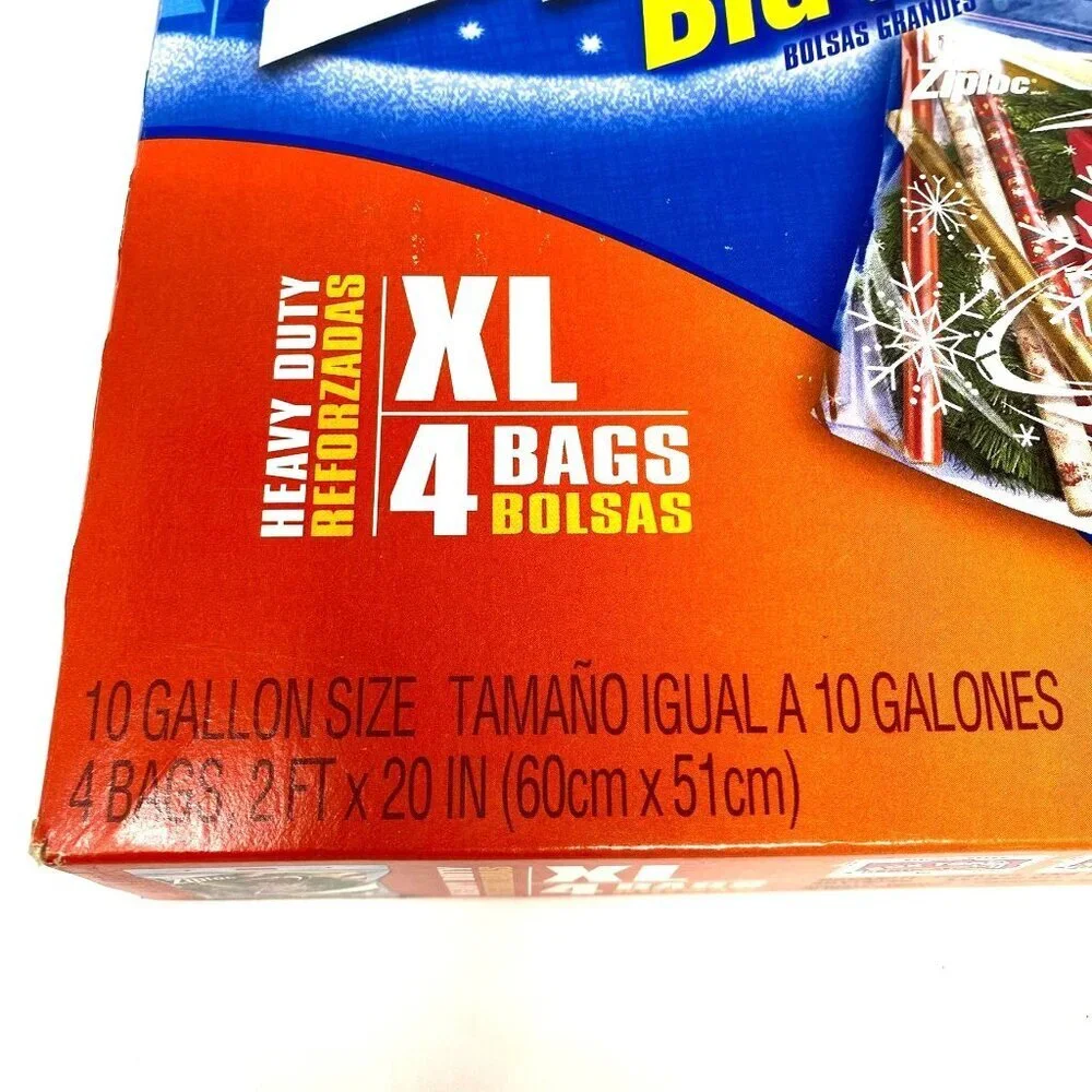Ziploc Heavy Duty Big Bags XL 10 Gallons Zip 2 Count Storage Snowflake As Is